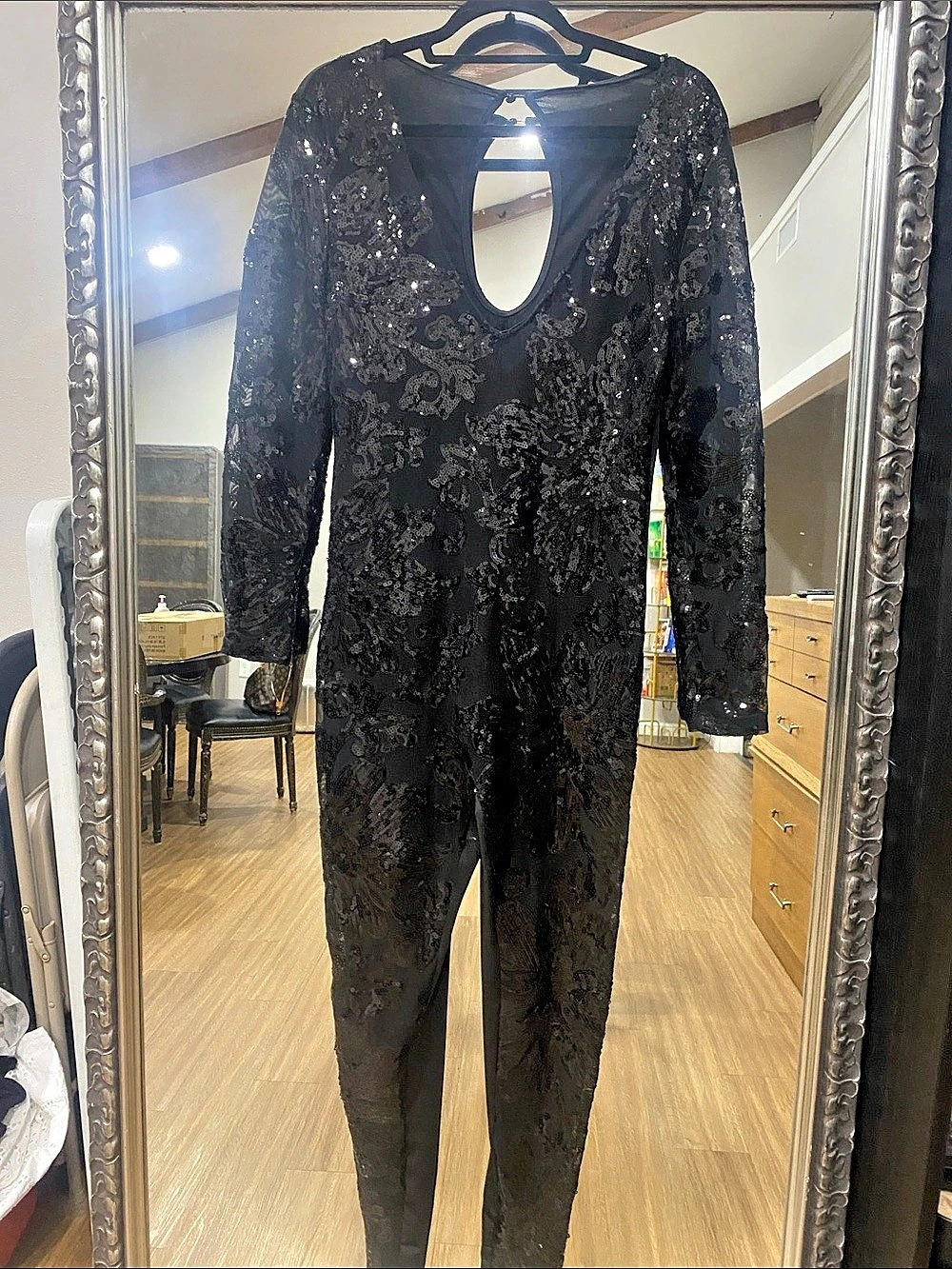 Black Sequined Floral Jumpsuit